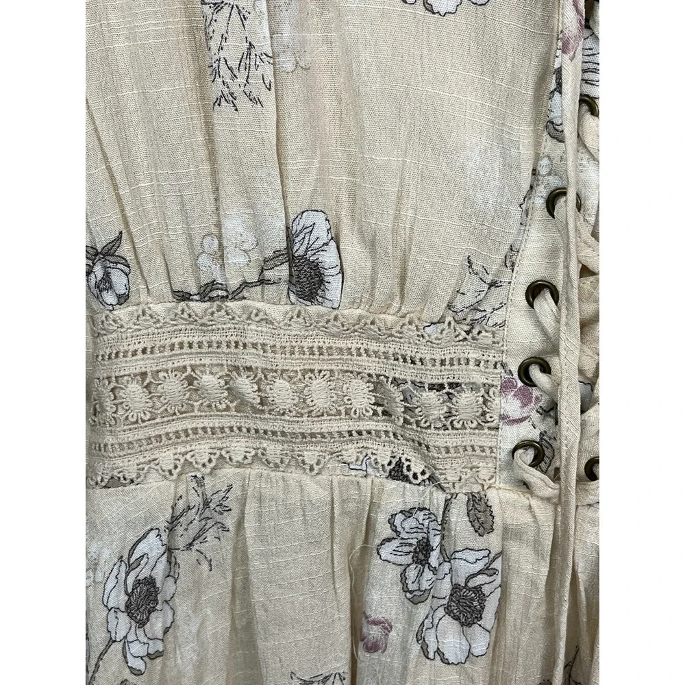 American Rag Cie Long Sleeve Lace Up Bodice Floral Dress in Cream Sz XL - Picture 3 of 11